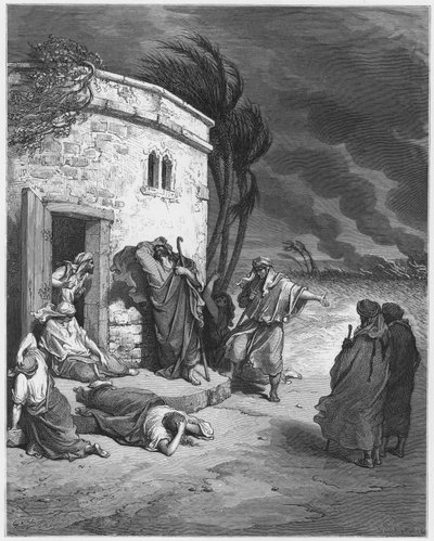 Biblia de Gustave Doré: Job escuchando sobre su ruina de Gustave Dore